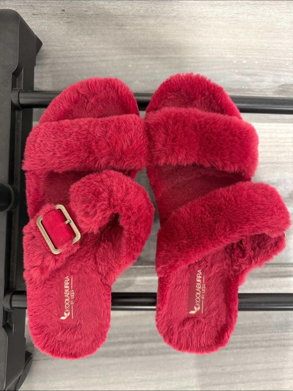 Koolaburra Plush Double-Strap Slide Sandals in Red